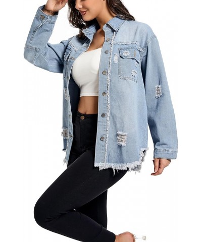 Women Denim Jacket Long Sleeve Casual Distressed Ripped Button Down Coat 03 Light Blue-9631 $13.53 Jackets