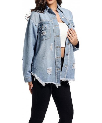 Women Denim Jacket Long Sleeve Casual Distressed Ripped Button Down Coat 03 Light Blue-9631 $13.53 Jackets