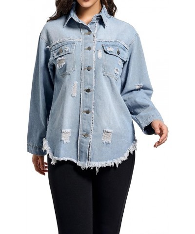 Women Denim Jacket Long Sleeve Casual Distressed Ripped Button Down Coat 03 Light Blue-9631 $13.53 Jackets