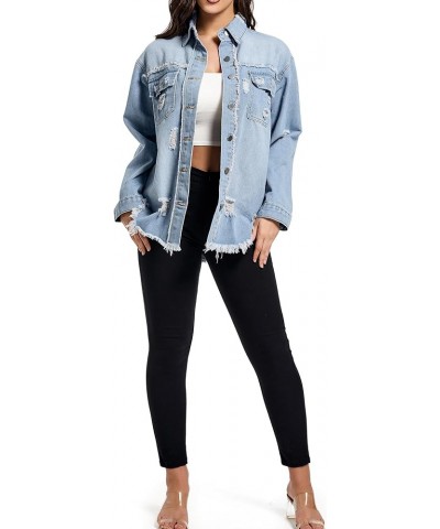 Women Denim Jacket Long Sleeve Casual Distressed Ripped Button Down Coat 03 Light Blue-9631 $13.53 Jackets