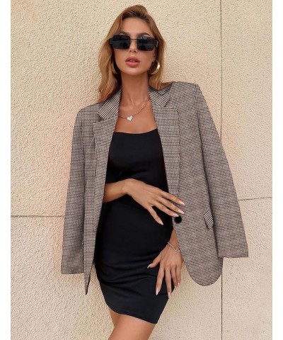 Womens Casual Blazers Pockets Long Sleeve Open Front Work Office Jackets Lapel Button Long Blazer Suit for Bussiness Plaid Re...