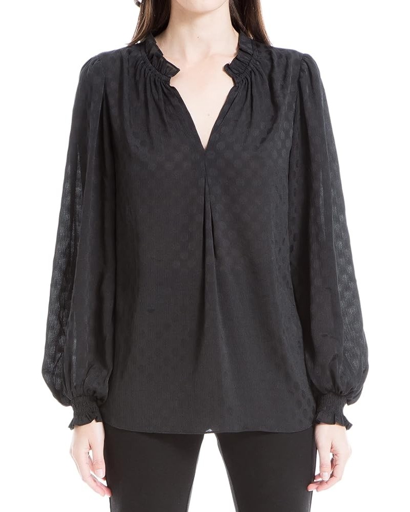 Women's Long Sleeve Jacquard Shine Dot Blouse Black $7.36 Blouses