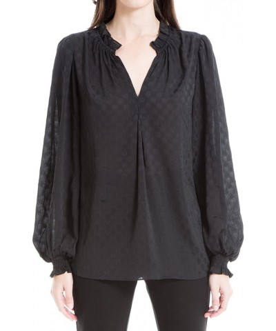 Women's Long Sleeve Jacquard Shine Dot Blouse Black $7.36 Blouses