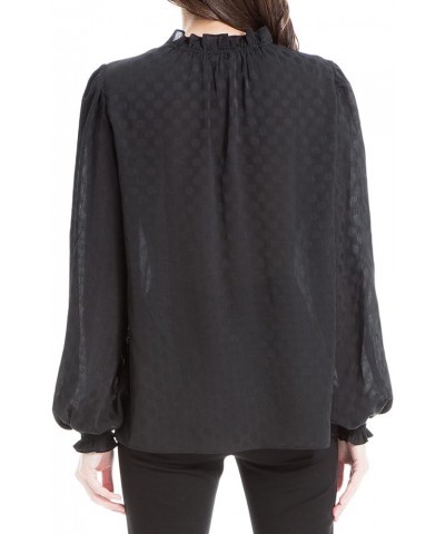 Women's Long Sleeve Jacquard Shine Dot Blouse Black $7.36 Blouses