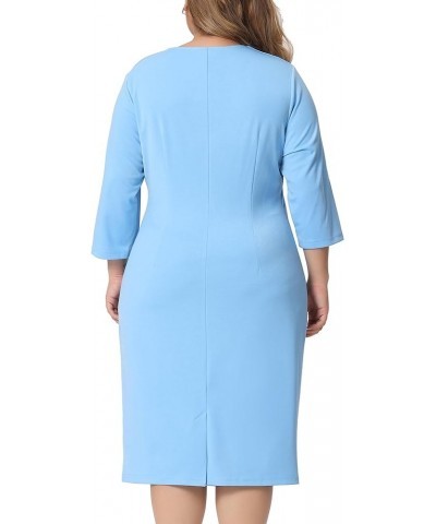 Plus Size Dresses for Women Square Neck Ruched Work Business Cocktail Party Bodycon Sheath Dress Blue $17.60 Dresses