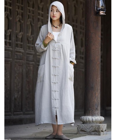 Women's Loose Fit Linen Hooded Cape Frog Button Lightweight Overcoat Cloak Light Grey $24.49 Coats