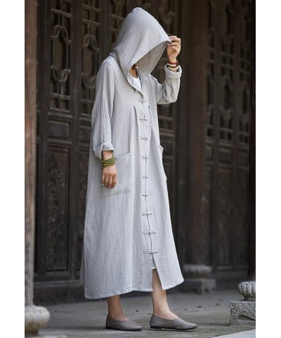 Women's Loose Fit Linen Hooded Cape Frog Button Lightweight Overcoat Cloak Light Grey $24.49 Coats