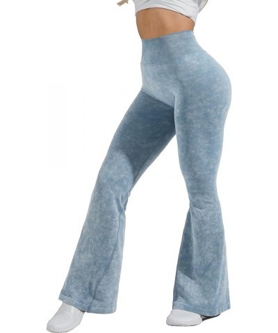 Women Ribbed Crossover Yoga Pants with Pockets High Waist Bell Bottom Flare Leggings Scrunch Butt 31" Inseam - Light Blue $11...