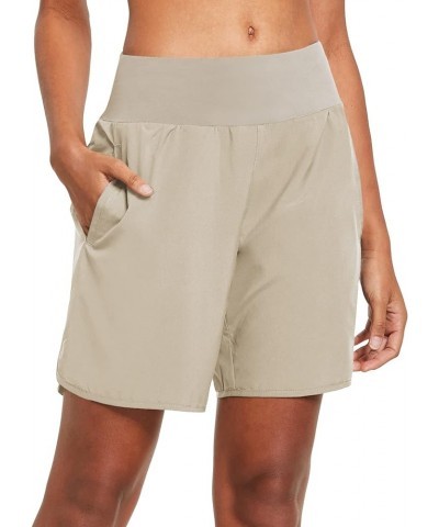 Womens' 7" Long Running Athletic Shorts with Liner High Waist Workout Gym Quick Dry Soft Split Leg Zipper Pocket Khaki $17.50...