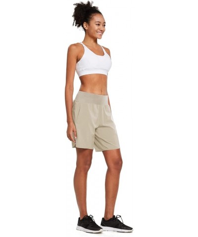 Womens' 7" Long Running Athletic Shorts with Liner High Waist Workout Gym Quick Dry Soft Split Leg Zipper Pocket Khaki $17.50...