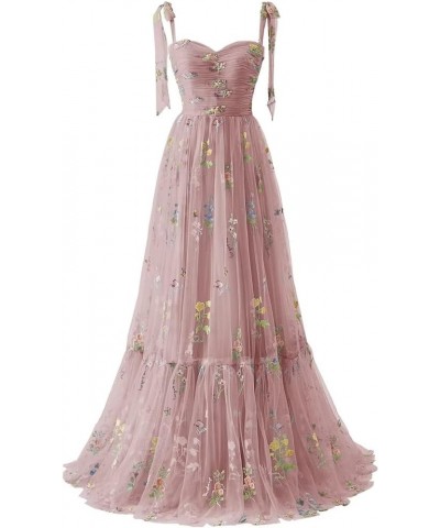 Women's Long Tulle Prom Dresses Flower Embroidery Homecoming Dresses Short A Line Formal Evening Party Gowns 2024 Dusty Rose ...