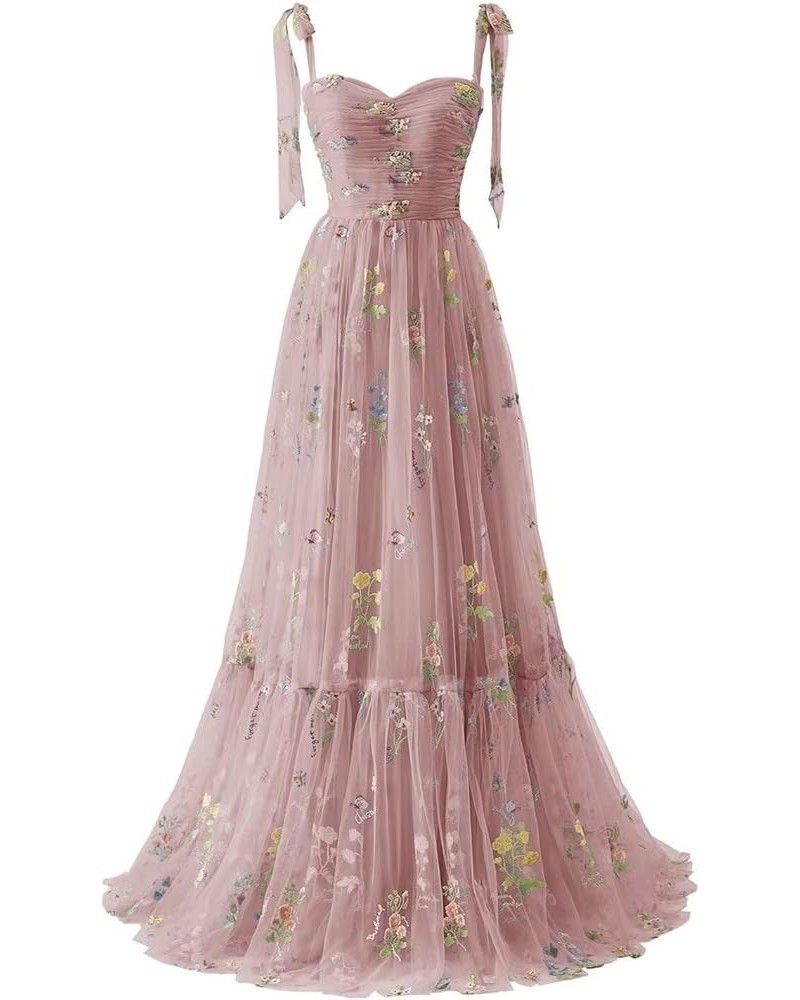 Women's Long Tulle Prom Dresses Flower Embroidery Homecoming Dresses Short A Line Formal Evening Party Gowns 2024 Dusty Rose ...