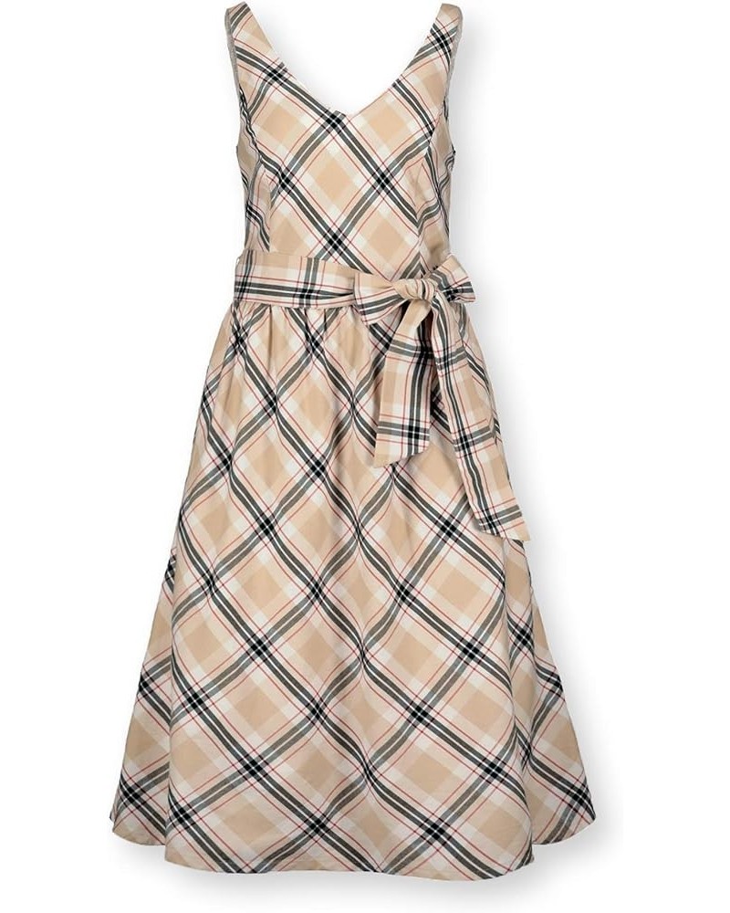 Women's Sleeveless A-Line Dress with Waist Sash Classic Tan Plaid $31.87 Dresses