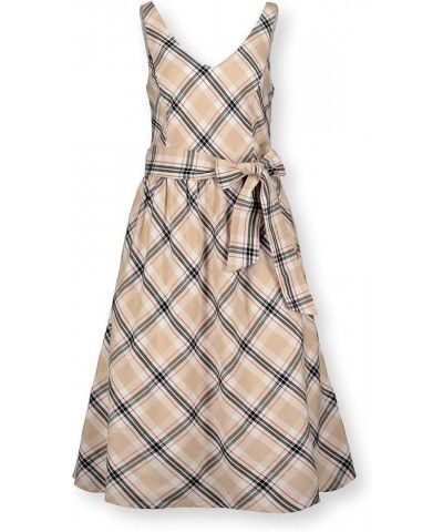 Women's Sleeveless A-Line Dress with Waist Sash Classic Tan Plaid $31.87 Dresses