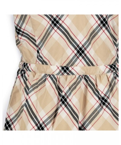 Women's Sleeveless A-Line Dress with Waist Sash Classic Tan Plaid $31.87 Dresses