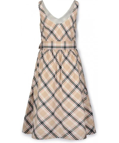 Women's Sleeveless A-Line Dress with Waist Sash Classic Tan Plaid $31.87 Dresses