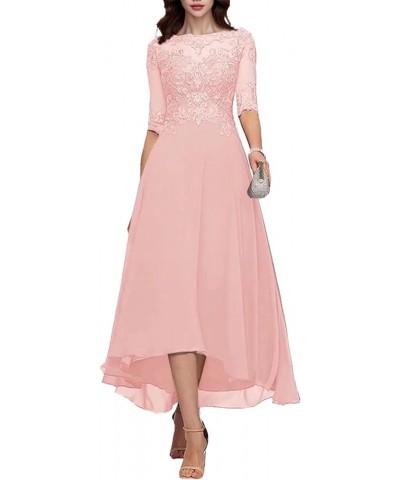 Lace Appliques Mother of The Bride Dress 3/4 Sleeves A line Tea Length Chiffon Formal Wedding Party Prom Gowns for Women Pink...