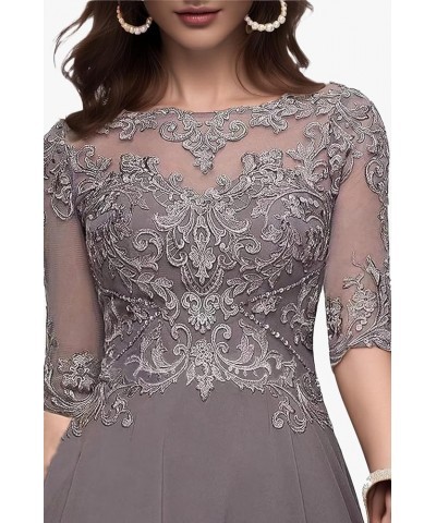 Lace Appliques Mother of The Bride Dress 3/4 Sleeves A line Tea Length Chiffon Formal Wedding Party Prom Gowns for Women Pink...