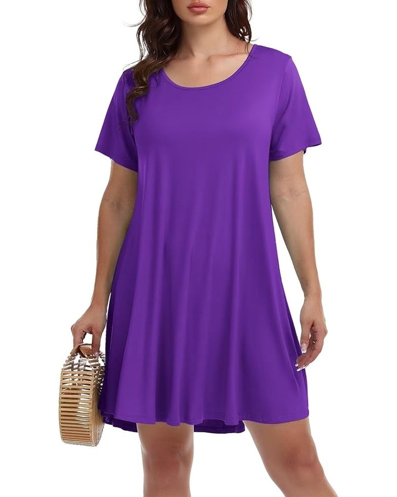 Womens Summer Casual T Shirt Dresses Short Sleeve Swing Tunic Dress Deep Purple $14.24 Dresses