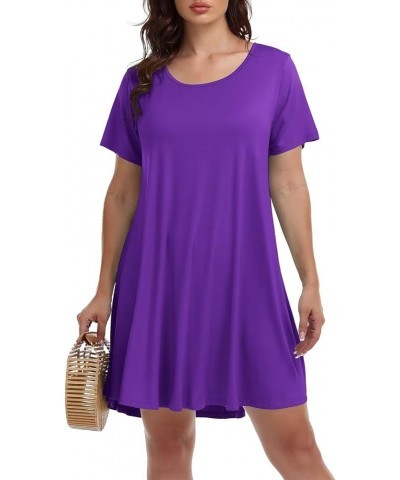 Womens Summer Casual T Shirt Dresses Short Sleeve Swing Tunic Dress Deep Purple $14.24 Dresses