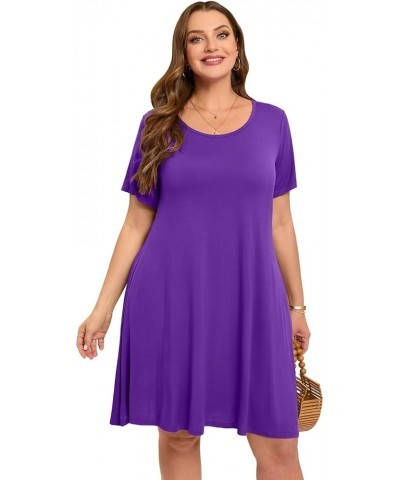 Womens Summer Casual T Shirt Dresses Short Sleeve Swing Tunic Dress Deep Purple $14.24 Dresses