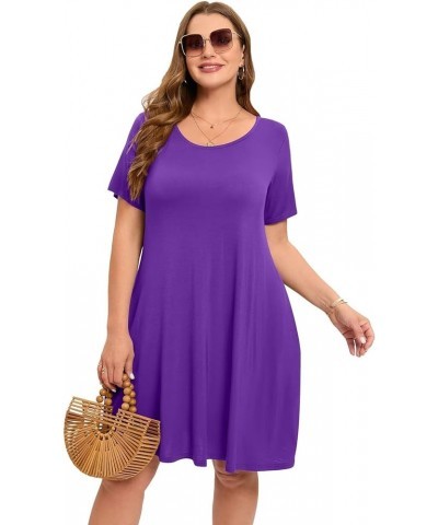 Womens Summer Casual T Shirt Dresses Short Sleeve Swing Tunic Dress Deep Purple $14.24 Dresses