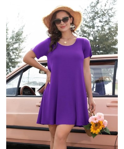 Womens Summer Casual T Shirt Dresses Short Sleeve Swing Tunic Dress Deep Purple $14.24 Dresses