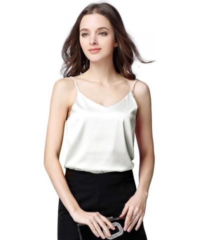 Basic 3 Pack Women's Silk Tank Top Ladies V-Neck Camisole Silky Loose Sleeveless Blouse Tank Shirt with Soft Satin 3-pack:whi...