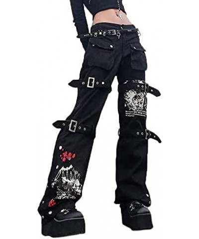 Gothic Cargo Jeans for Women Wide Leg Punk Grunge Baggy Tripp Pants Goth Aesthetic E-Girl Y2k Emo Alt Harajuku Streetwear 1 $...