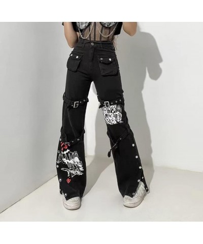 Gothic Cargo Jeans for Women Wide Leg Punk Grunge Baggy Tripp Pants Goth Aesthetic E-Girl Y2k Emo Alt Harajuku Streetwear 1 $...