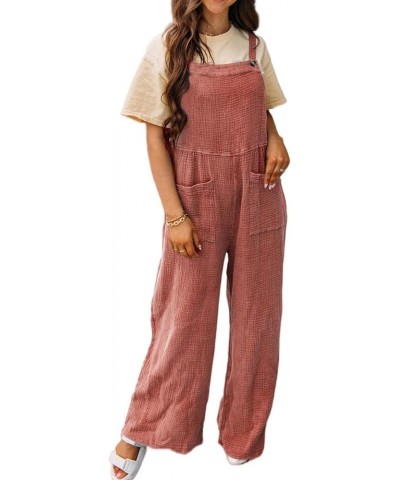 Womens Casual Sleeveless Jumpsuits Loose Baggy Solid Overalls Long Straight Pants Rompers Trendy Bottoms With Pockets A-red $...