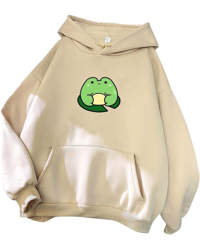 Cute Hoodies for Teen Girls Kawaii Frog Print Pullover Tops Long Sleeve Drawstring Hooded Sweatshirts with Pockets Cute Hoodi...