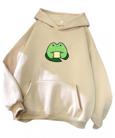 Cute Hoodies for Teen Girls Kawaii Frog Print Pullover Tops Long Sleeve Drawstring Hooded Sweatshirts with Pockets Cute Hoodi...