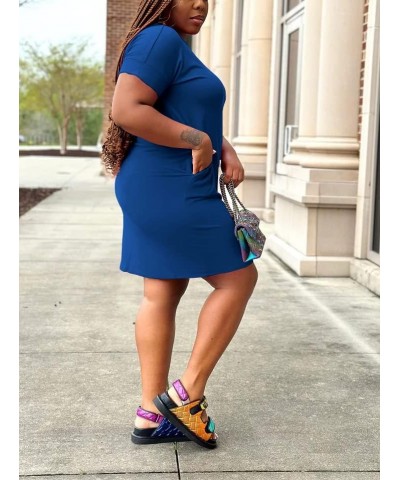 Women Plus Size Summer Casual T Shirt Dresses Short Sleeve Tunic Dress with Pockets Solid Blue $13.99 Dresses