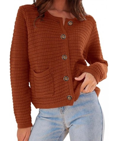 Women Fashion Round Neck Cardigan Stripe Patchwork Long Sleeve Cotton Sweater Button-Down Fall Casual Knit Top B Caramel $14....