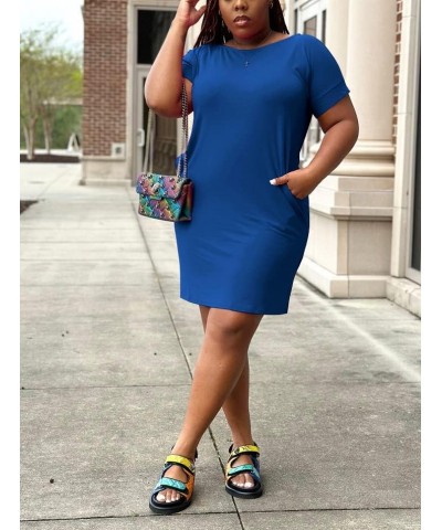 Women Plus Size Summer Casual T Shirt Dresses Short Sleeve Tunic Dress with Pockets Solid Blue $13.99 Dresses