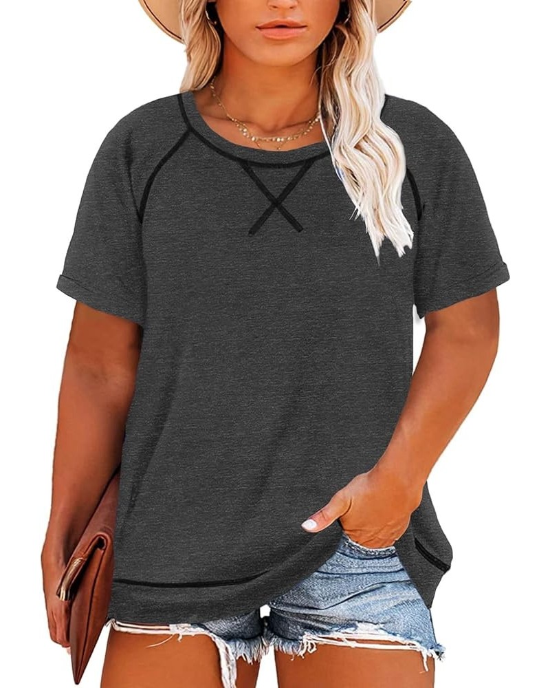 Womens Plus Size Tunic Tops Summer Short Sleeve V Neck/Crew Neck Loose Casual Tee Shirt(1X-5X) B Gray $8.34 T-Shirts