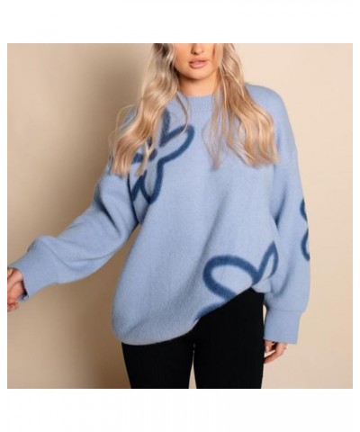 Women's Cute Flower Sweater Pullover Long Sleeve Crewneck Knit Oversized Jumper Harajuku Vintage Aesthetic Sweater Blue $16.7...