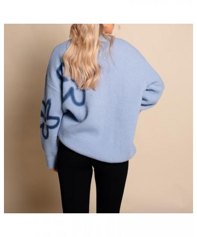 Women's Cute Flower Sweater Pullover Long Sleeve Crewneck Knit Oversized Jumper Harajuku Vintage Aesthetic Sweater Blue $16.7...