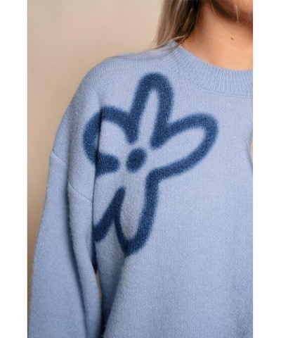 Women's Cute Flower Sweater Pullover Long Sleeve Crewneck Knit Oversized Jumper Harajuku Vintage Aesthetic Sweater Blue $16.7...