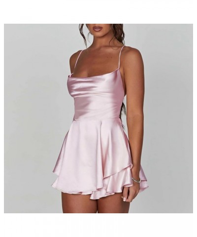 Women Summer Mini Dress Sleeveless Low Cut Dress Y2K Party Clubwear Sexy A Line Backless Sundress Satin Pink $12.79 Dresses