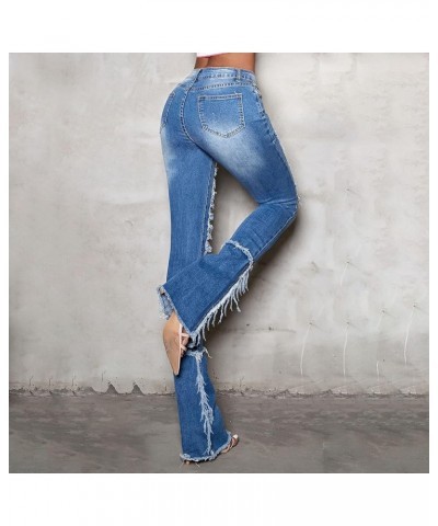 Women's Ripped Skinny Jeans High Waisted Raw Hem Distressed Stretch Denim Pants Y2k Fashion Destroyed Trousers Blue $12.00 Ot...