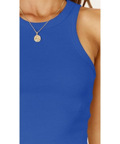 Women Tank Tops Ribbed High Neck Sexy Sleeveless Crop Top Racerback Summer Tops Trendy Shirt Royal Blue $11.76 Tops