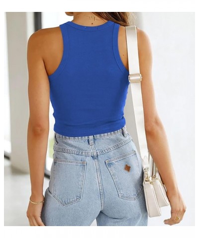 Women Tank Tops Ribbed High Neck Sexy Sleeveless Crop Top Racerback Summer Tops Trendy Shirt Royal Blue $11.76 Tops