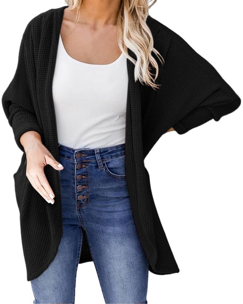 Women's Open Front Long Sleeve Cardigan Solid Color Oversized Chunky Loose Knitted Sweater Outwear with Pocket (White, M) Lar...