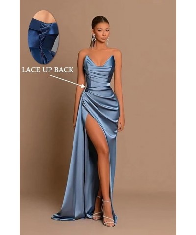 Satin Strapless V-Neck Long Prom Dress Tight Ruched Formal Party Dress Royal Blue $26.40 Dresses