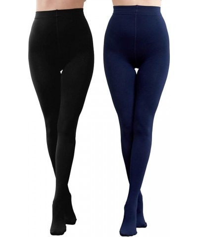 2 Pairs Fleece Lined Tights Women Opaque Tights for Winter 1 Black+1 Navy $10.63 Socks