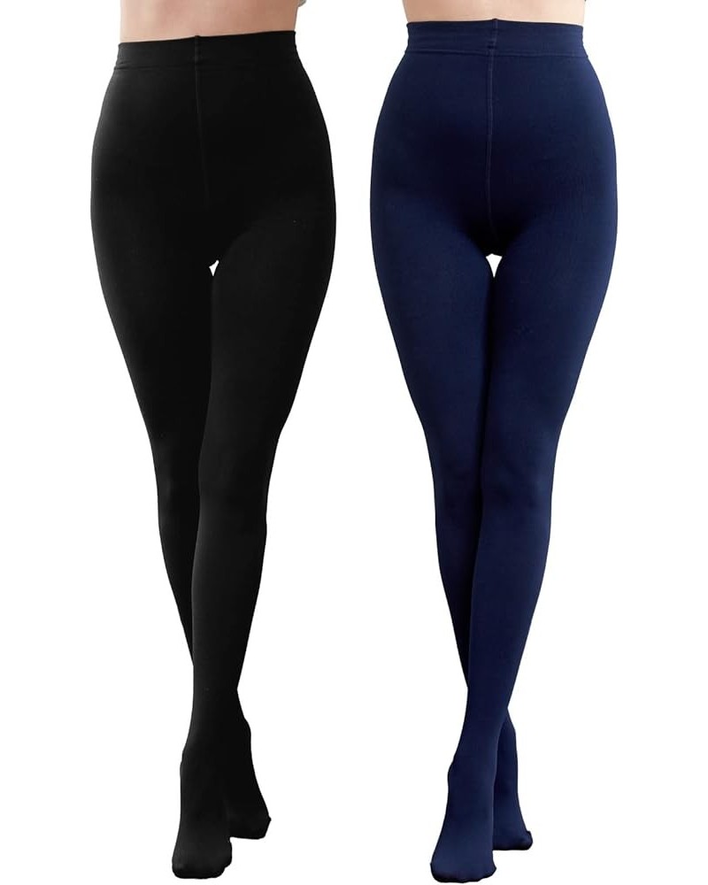 2 Pairs Fleece Lined Tights Women Opaque Tights for Winter 1 Black+1 Navy $10.63 Socks