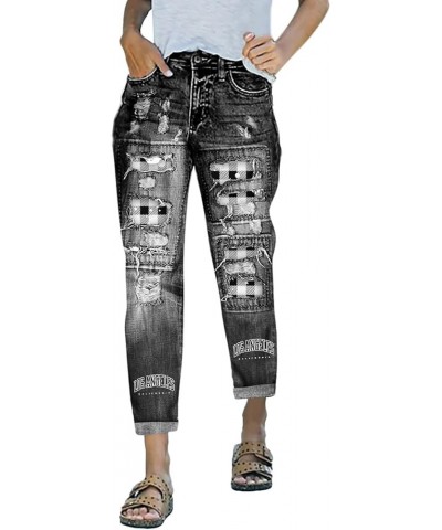 Women Jeans Long Pants Snowman Hat Print Ripped Jeans Plus Size Pants Trousers Slim Jeans Pants A01-grey $10.56 Jeans