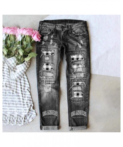 Women Jeans Long Pants Snowman Hat Print Ripped Jeans Plus Size Pants Trousers Slim Jeans Pants A01-grey $10.56 Jeans